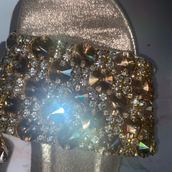 Gold Jeweled Slide Sandals, size 6-6.5 - Picture 4 of 9